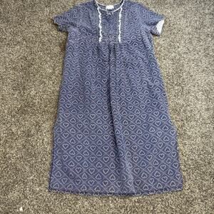 Vintage Women’s Long Night Gown Sleepwear 100% Cotton Size L Floral Short Sleeve